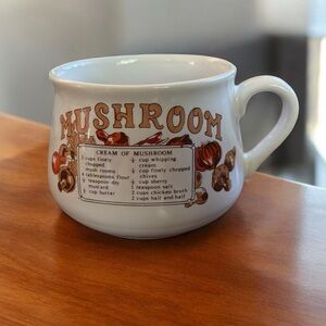 Vintage Mushroom Recipe Soup Ingredients Bowl Mug - White Color 70s